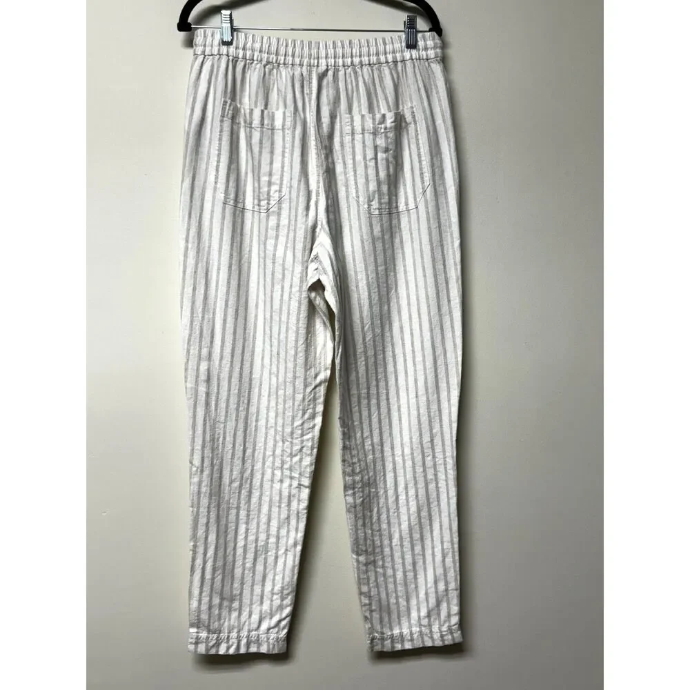J. CREW Tan/Ivory Drawstring Linen/Cotton Elastic Waist Pants, Sz MT